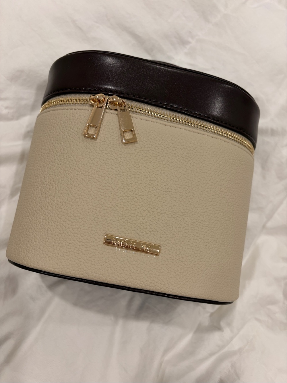 Beige and Dark Brown Women's Cosmetic Vanity Bag